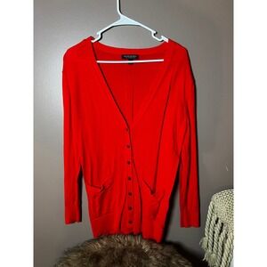 Banana Republic Red 100% Merino Wool V-Neck Cardigan Sweater Womens Medium